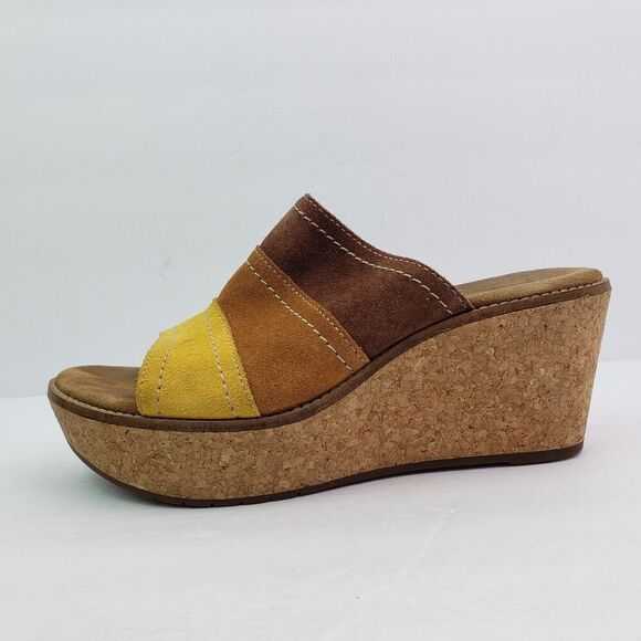 Clarks Aisley Lily Womens Size 8 Brown Suede Slip On Cork Wedge Sandals - Picture 4 of 10